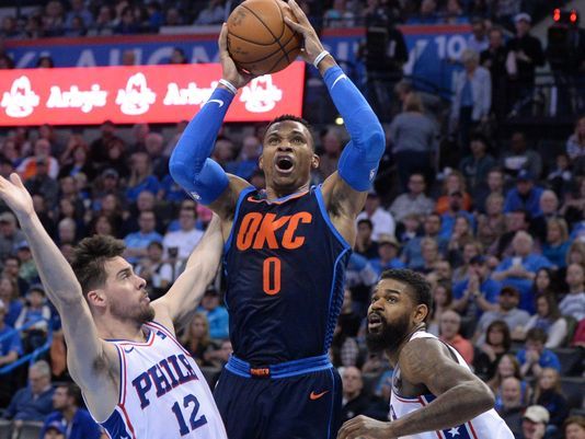 Russell Westbrook’s 37 helped the team to defeat 76er