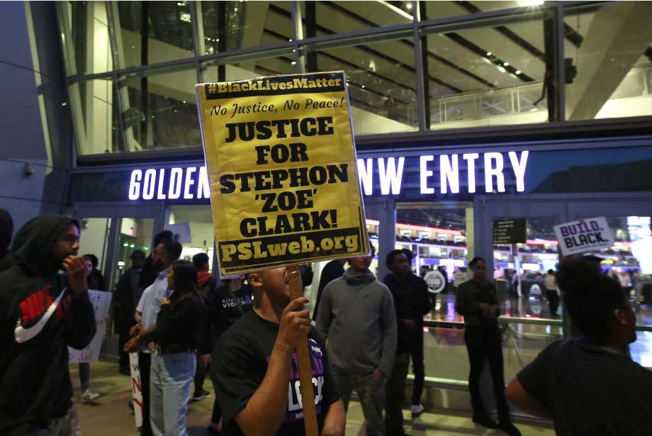 Protesters call for justice for Stephon Clark again by rallying outside Golden 1 Center ahead of Kings Game
