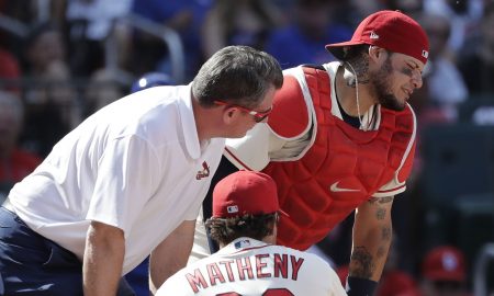 Cardinals’ Yadier Molina undergoes surgery after being hit in the groin, out for one month