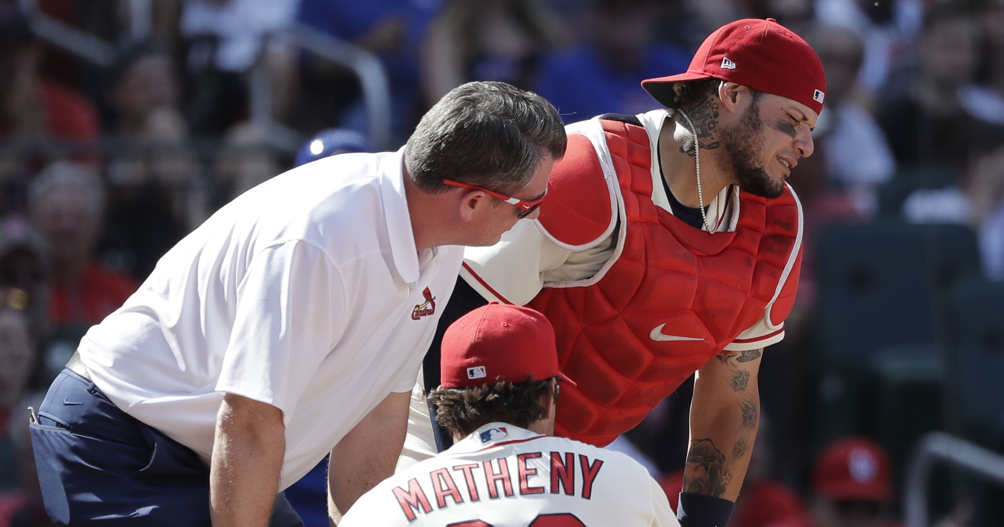 Cardinals’ Yadier Molina undergoes surgery after being hit in the groin, out for one month