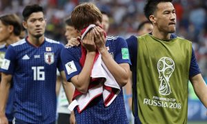 Japan team leaves a touching a note after they lost to Belgium in FIFA World Cup