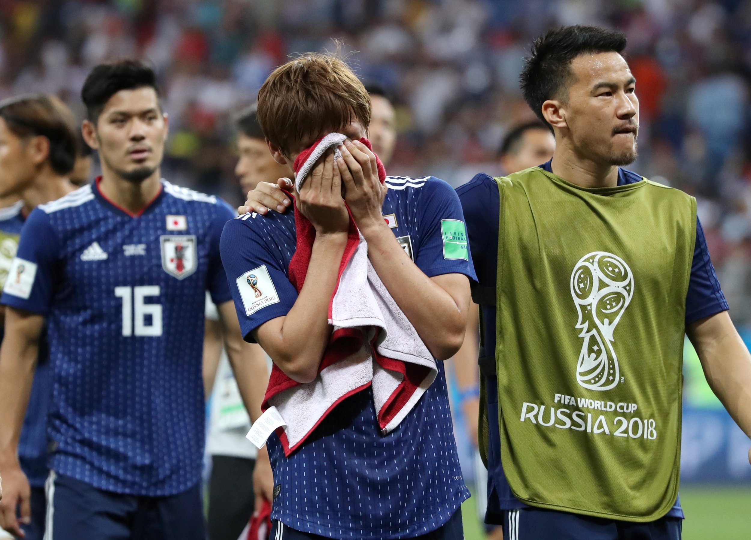 Japan team leaves a touching a note after they lost to Belgium in FIFA World Cup
