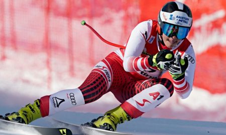 Ramona Siebenhofer claims his victory in the downhill