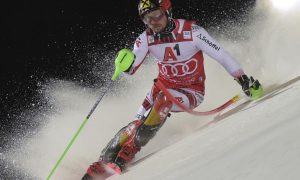 Marcel Hirscher is leading the slalom after the 1st run