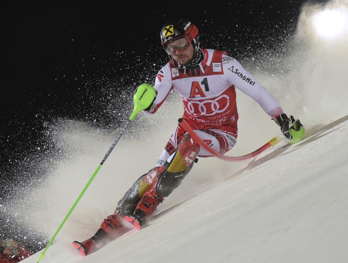 Marcel Hirscher is leading the slalom after the 1st run